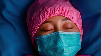 Fototapeta premium Asian Woman Sleeping With A Mask, Serenity In Every Detail