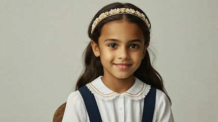 A young girl with a light brown skin tone.