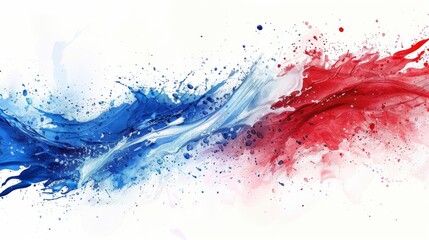 Fototapeta premium Generate a vibrant image of a French paint splash flag in blue, red, and white, with a liquid explosion effect on a white background. France tricolore, Europe celebration, soccer, travel, tourism