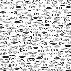 Collection of simple geometric seamless ornamental vector leaf's patterns and swatches. White and grey geometric oriental backgrounds.