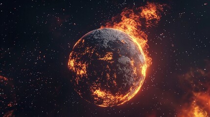 Obraz premium A Planet Engulfed in Flames Amidst a Starry Sky