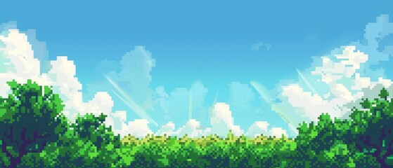 Pixelated Landscape: Green Fields under a Clear Sky