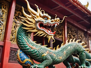 Fototapeta premium chinese dragon statue in temple