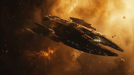 Obraz premium Futuristic Spacecraft Soaring Through Cosmic Dust and Nebula