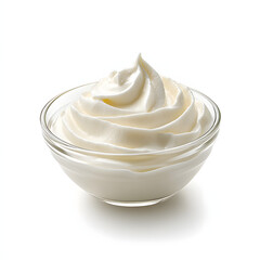 Bowl of sour cream isolated on white background