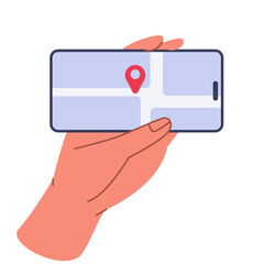 Hand Holding Mobile Phone Looking at Map