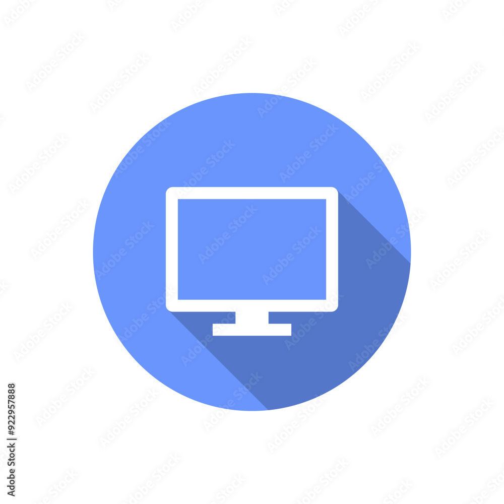 Poster monitor computer icon with long shadow. pc desktop screen sign symbol