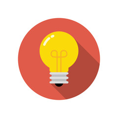 Light bulb icon with long shadow. Lamp insight sign symbol