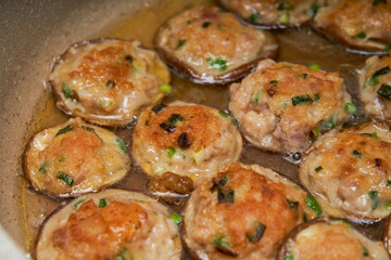 Delicious Chinese home-cooked food, mushroom stuffed with meat