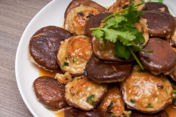 Delicious Chinese home-cooked food, mushroom stuffed with meat