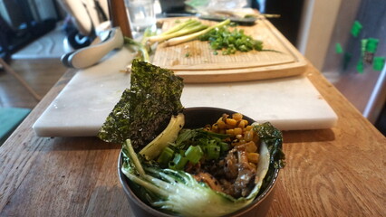 A Bowl of Homemade Vegetarian Ramen with Bok Choy