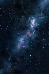 Blue Galaxy in universe and atmosphere with little stars at dark background