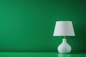 White table lamp on a green background, copy space with generative ai