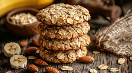 Fototapeta premium Oatmeal cookies with banana oats nuts 