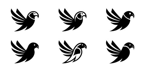 Minimalist parrot logo icons. set of illustrations parrot silhouette icon style vector art.