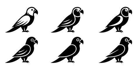 Minimalist parrot logo icons. set of illustrations parrot silhouette icon style vector art.
