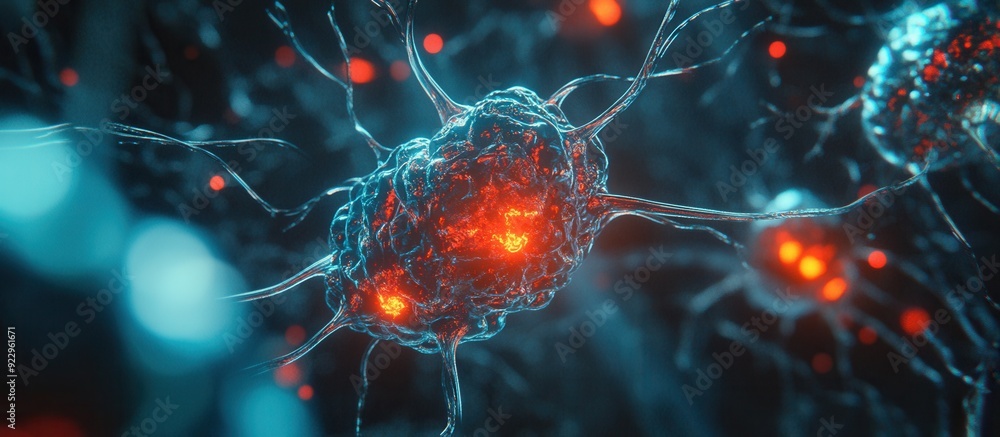Wall mural a group of cells resembling neurons with visible connections inside the nervous system, representing