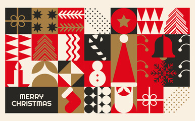 Bauhaus Abstract  Geometric Chistmas pattern background, Scandinavian minimal 20s geometric vector. Marry Christmas banner designs. Xmas Applicable to greeting card, poster, flyer, web banner, etc.