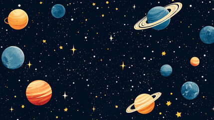 create a cottagecore pattern of stars, planets.