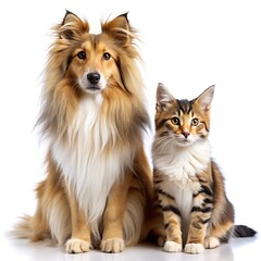 Obraz premium Cute Dog and Cat Sitting Together.