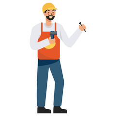 Construction Worker Character Design. Flat Vector Illustration 