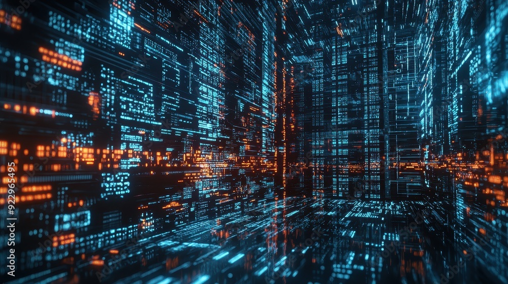 Poster series mainframe in a futuristic a matrix code
