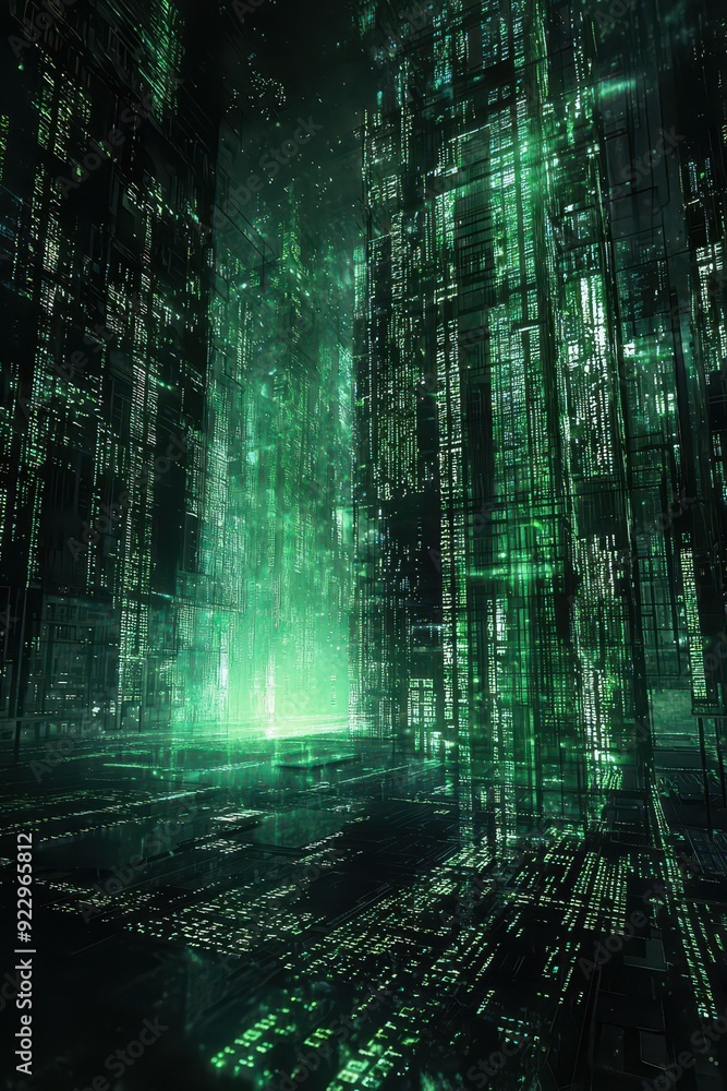 Poster series mainframe in a futuristic a matrix code