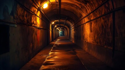 Fototapeta premium Flickering Lights Guiding Through an Eerie Mysterious Tunnel