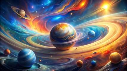 Colorful Planets in a Galaxy.