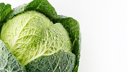 Fototapeta premium Close-up of a fresh green cabbage with water droplets.