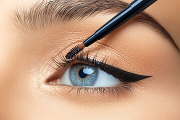 Close-up of a beautiful eye with elegant eyeliner application, showcasing precision and beauty in makeup artistry.