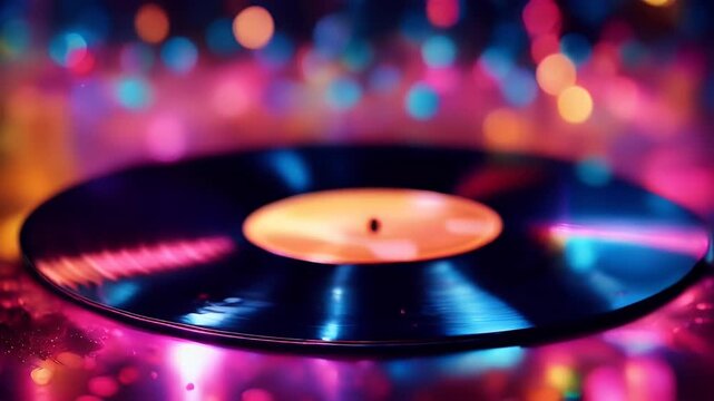 surface close vinyl vibrant colorful water illuminated droplets bokeh record lights music light colourful closeup turntable analog vintage audio
