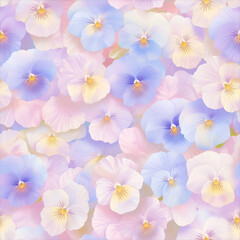 アニメ風のパステルカラーのパンジーのテクスチャパターン