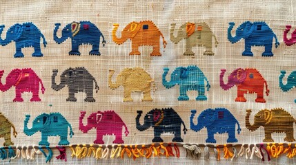 Colorful Elephant Pattern on Fabric