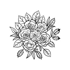 Rose bouquet flowers. Branches of black and white roses isolated on a white background. Set of vector illustrations.