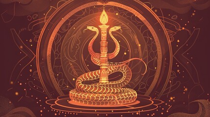 Obraz premium A Golden Snake Coiled Around a Luminous Candle