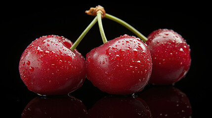 A few cherries on a black background 