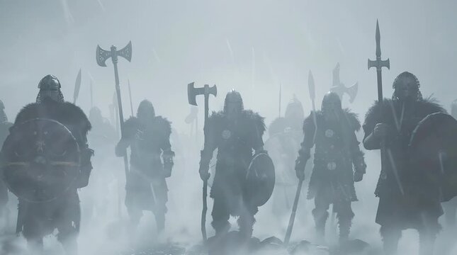 Viking knight standing in a misty landscape, evoking a sense of ancient mystery and heroic valor
  Seamless looping 4k time-lapse virtual video animation Generated AI