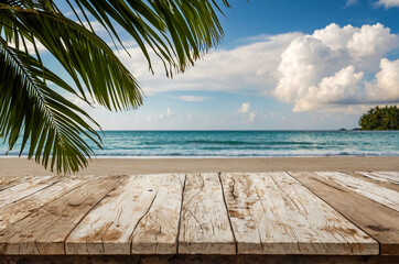 Fototapeta premium Coastal Paradise: Wooden Deck with Ocean Breeze
