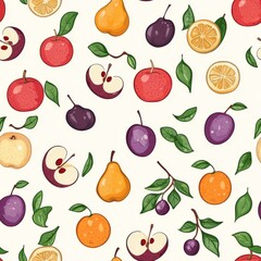 Obraz premium Seamless pattern of fruit pairings such as apples and oranges, or pears and plums