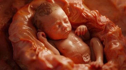 Newborn Baby in the Womb, Surrounded by Amniotic Fluid