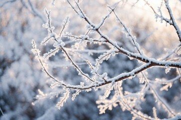 Obraz premium Frost-covered branches create a winter beauty 