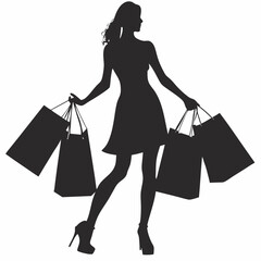 Shopping girl silhouette set. woman holding shopping bag silhouette vector black on isolated on a white background