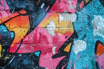 Fototapeta premium A graffiti-covered wall where the colors blend into an abstract, chaotic pattern. 