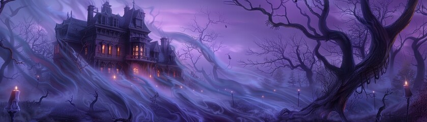 Eerie Mansion in a Purple Forest