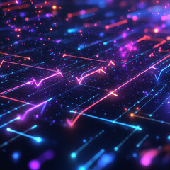 Futuristic Digital Grid with Glowing Neon Lines