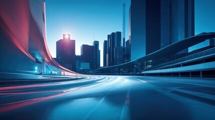 Fototapeta premium Futuristic cityscape featuring dynamic blue shades and shiny structures 