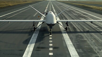 Armed unmanned aerial vehicle on runway