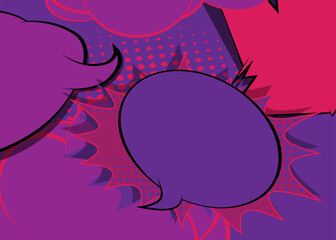 Cartoon purple background, comic book backdrop. Retro vector comics pop art design.