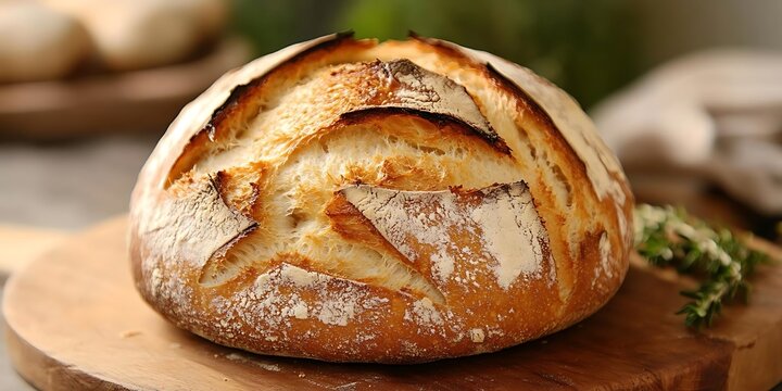 Freshly Baked Crusty Bread on Wooden Board - Photo